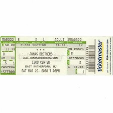 JONAS BROTHERS Full Concert Ticket Stub EAST RUTHERFORD NJ 3/22/08 IZOD CENTER