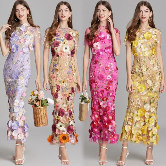 Flower Women's Mesh Embroidery Package Mermaid Dress Evening Slim Fit Casual OL