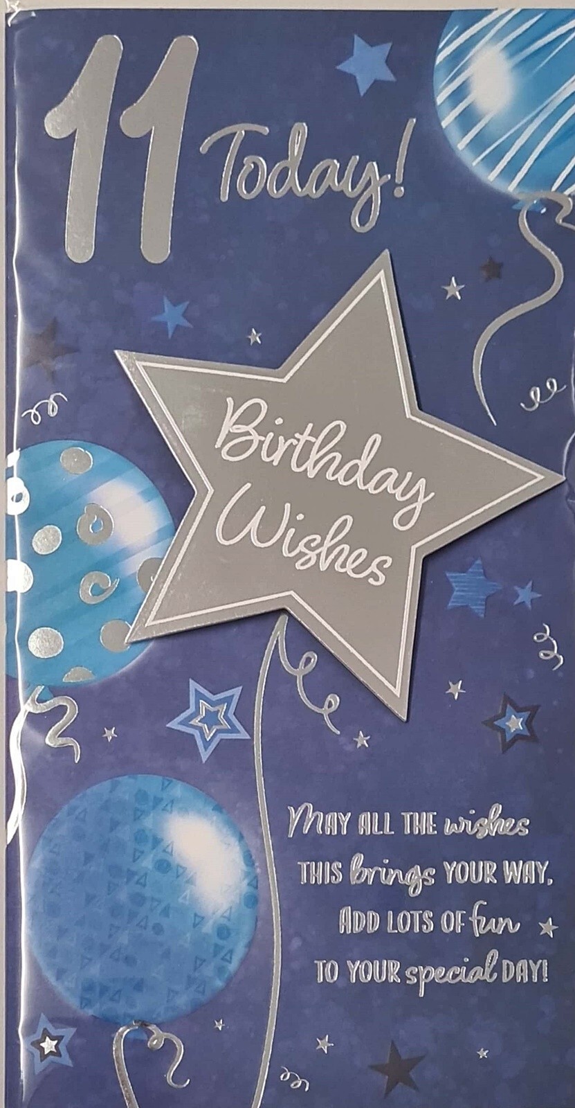 Happy 11th Birthday Card 11 Today Birthday Wishes Balloons Stars Silver Foil