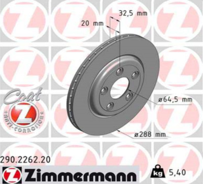 2x Zimmermann 290.2262.20 Bremsscheiben Ø 288 mm hinten für JAGUAR S-TYPE II XJ