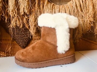 SO  Suede Faux-Fur  womens 7 M Winter Chestnut brown Boot 
