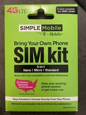 SIMPLE MOBILE Wireless Sim Kit for Smart Phones Nano Micro Fit Unlock USA SELLER