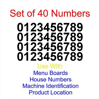 Set of 40 - 0-9 Menu Board Numbers Sticker Decal - Select Color Size 1/2'' to  4''