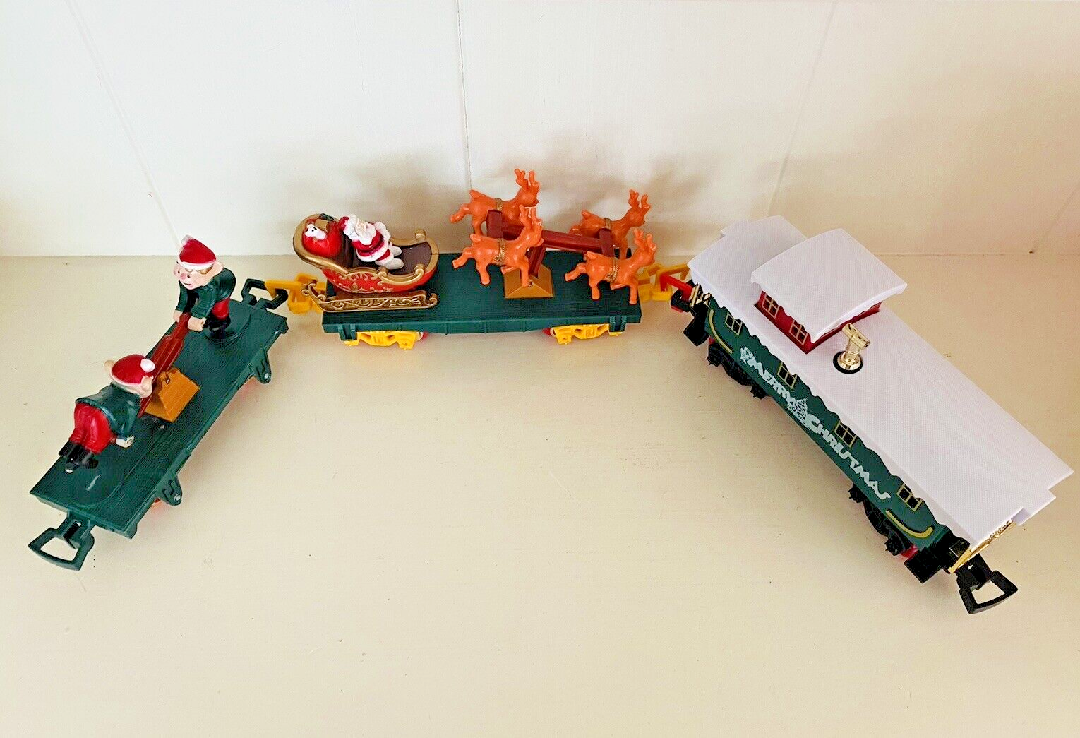 Vtg 1993 Train Set Of 3 Toy State Santa’s Village Express Reindeer Elves Mix Lot