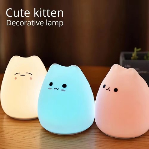 Touch Cat Silicone Animal Night Light for Kids, 7 Colour Baby Newborn Night Lamp - Picture 2 of 15