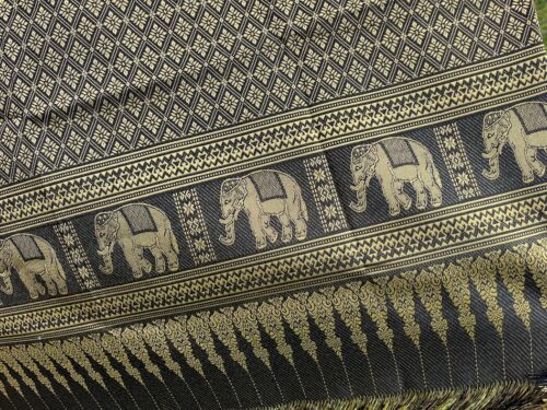 shemagh shawl headcovering sari dresser scarf elephants india gold black - Picture 3 of 4