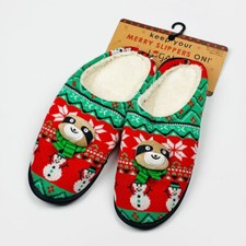 Ugly Sweater Christmas Slippers Raccoon Snowman Size Medium 9-10