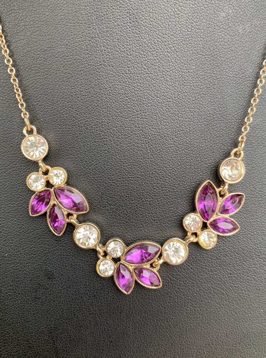 Signed AVON GV9 Vintage Purple Crystal Rhinestone Necklace Gold