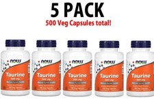 NOW Foods, Taurine, 5 PACK, 500 mg, 100 Veg Capsules each 500 total 