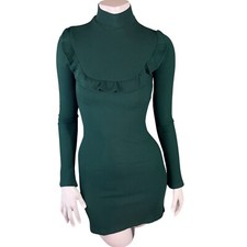 Reformation Long Sleeve Mock Neck Ribbed Party Mini Dress Emerald Green XS