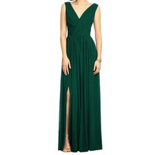 Dessy Collection Sleeveless Draped Maxi Dress with Front Slit - Hunter Green