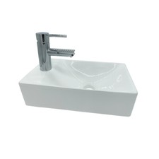 Kompaktes Handwaschbecken Keramik 40 cm mit Hahnloch links – Wandmontage