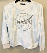 Fifth Sun NASA Logo Soft Fleece Pullover-Light Blue-Junior's Size L NEW 30