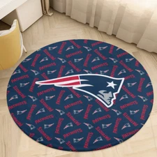 New England Patriots Print Circular Coral Velvet Floor Mat 35.4" Home Decorative