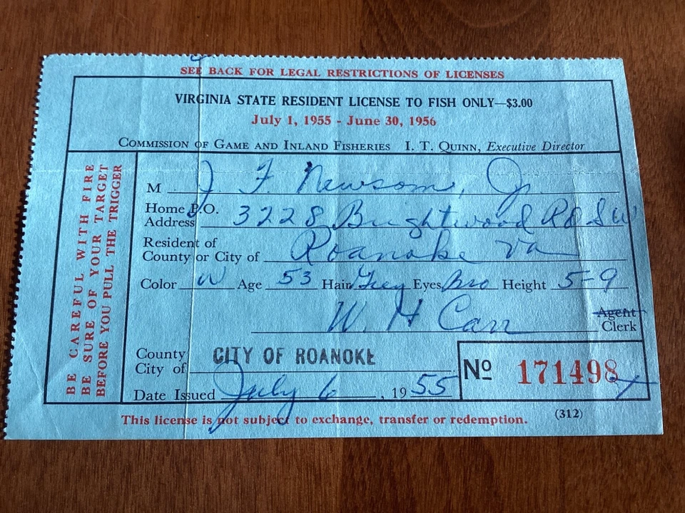 ICOLLECTZONE  US Virginia 1955-1956 Hunting Stamp on license - Image 3 of 3