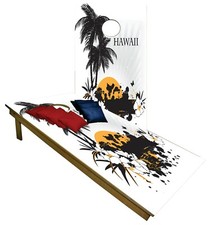 Hawaii CORNHOLE BEANBAG TOSS GAME w Bags Game Board Sun Trees Beach Set