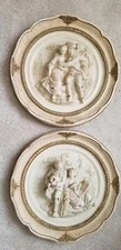 VTG French Rococo Style Pair Romantic 3D Ceramic Chalk WareWall Plaques 