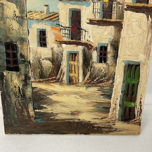 R. Domez Spanish Courtyard Original Oil Painting On Canvas Measuring 9.5" x 16" - Picture 2 of 6
