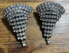 Pair Vintage MUSI Rhinestone Tiered Neck Clip or Shoe clips Pin Art Nouveau