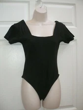 Women Small Leotard Top Black Bodysuit Short Sleeve Dancewear Cotton New 