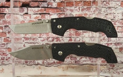 Cold Steel Voyager Medium Tri-Ad Lock Knife (3'' Stonewash) TANTO or CLIP Point