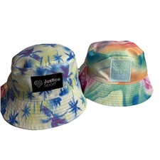 Justice Sport Girl Bucket Hats Tie Dye Palm OS Teen Youth Lot Of 2 New Artsy
