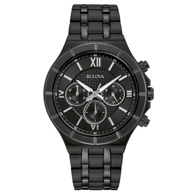 Bulova 98A242 Men's Black Ion-Plated Chronograph Watch, Black Dial, Stainless