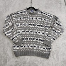 Vtg 90s Gap Sweater Men's L Ski Nordic Fair Isle Heavy Cotton Knit Rolled Neck