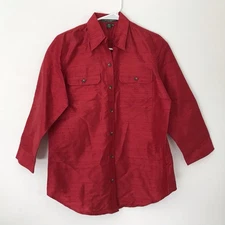 Lauren Ralph Lauren Womens Red Textured Silk ButtonDown Size PM Preppy Old Money