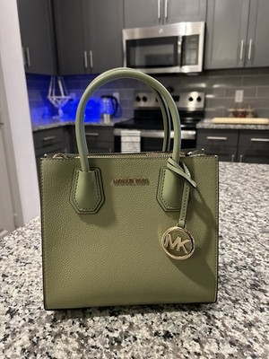 Michael Kors Mini Green Pebbled Satchel Bag with Logo Charm