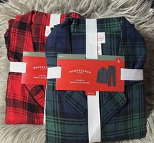 2-   Wondershop Men  s Pajama Set Navy/Red Plaid Flannel Sleep Size L  Lot 2