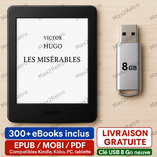 Clé USB 8Go +300 eBooks Classiques Français Zola Hugo Balzac EPUB MOBI PDF