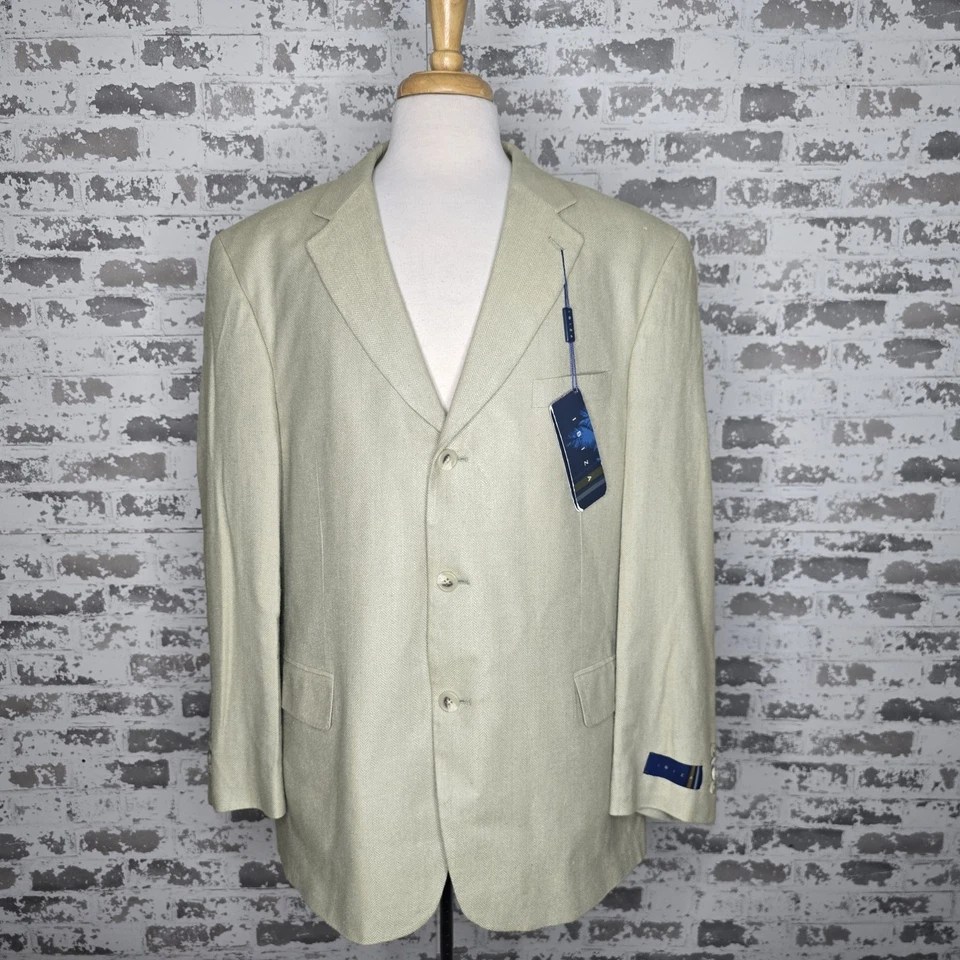 NEW Ibiza Mambo Beige Herringbone 100% Silk Blazer Sport Coat 48R Tailored Fit - Image 3 of 4