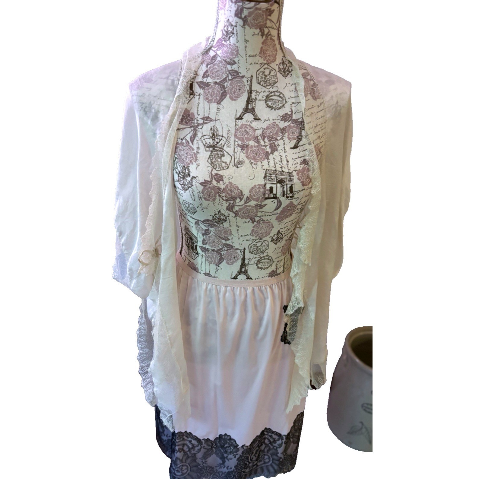 Vintage COQUETTE lingerie Slip and Lace Shawl Set… - image 1