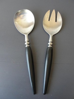 Guild Craft Hand Forged Stainless Japan MCM Salad/Serving Set Black Handle