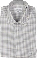 Calvin Klein Men's Dress Shirt Non Iron Stretch Slim Fit Check-Grey Multi