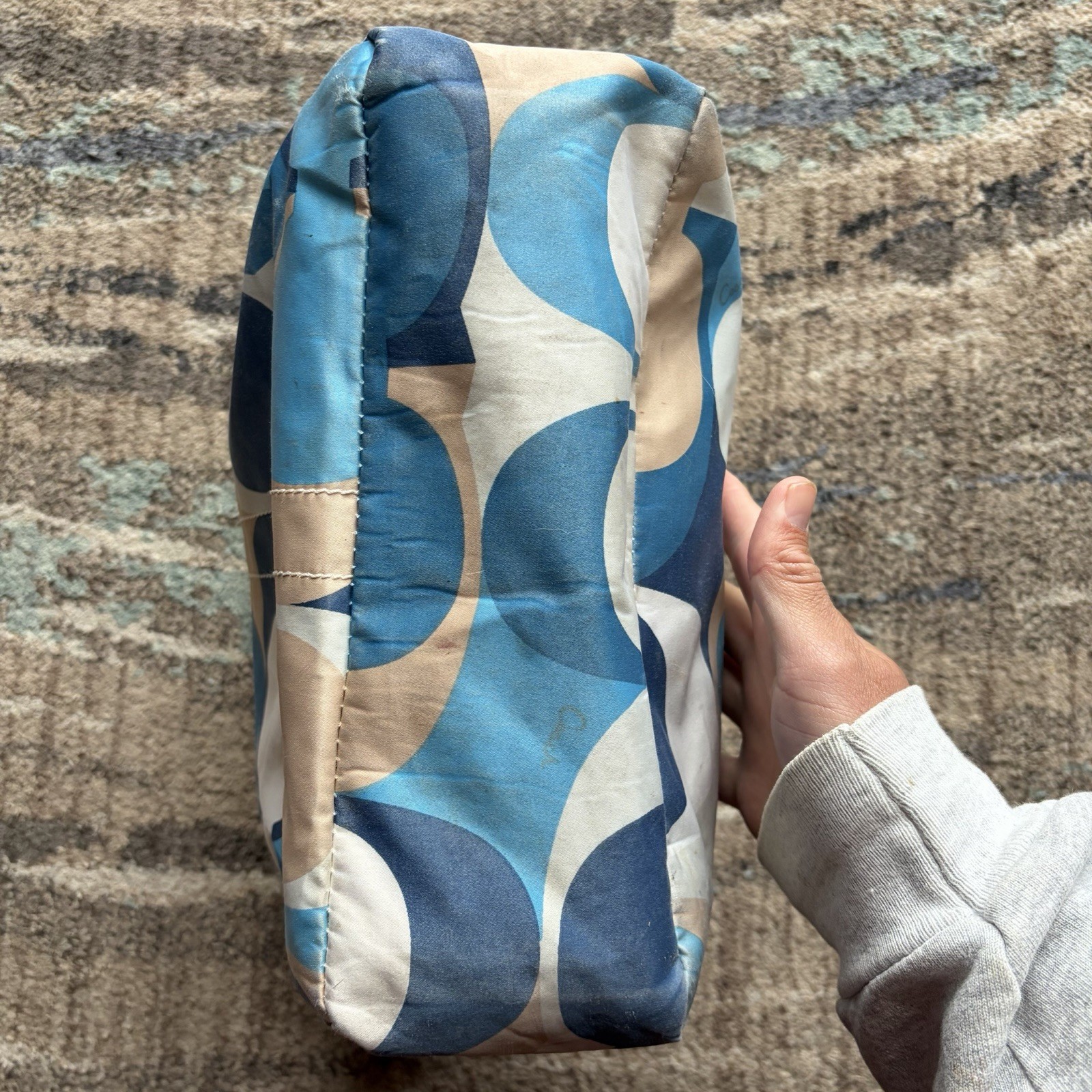 Womens Vintage Y2K Coach Hamptons Weekend Scarf Print Blue White Signature Purse image 5