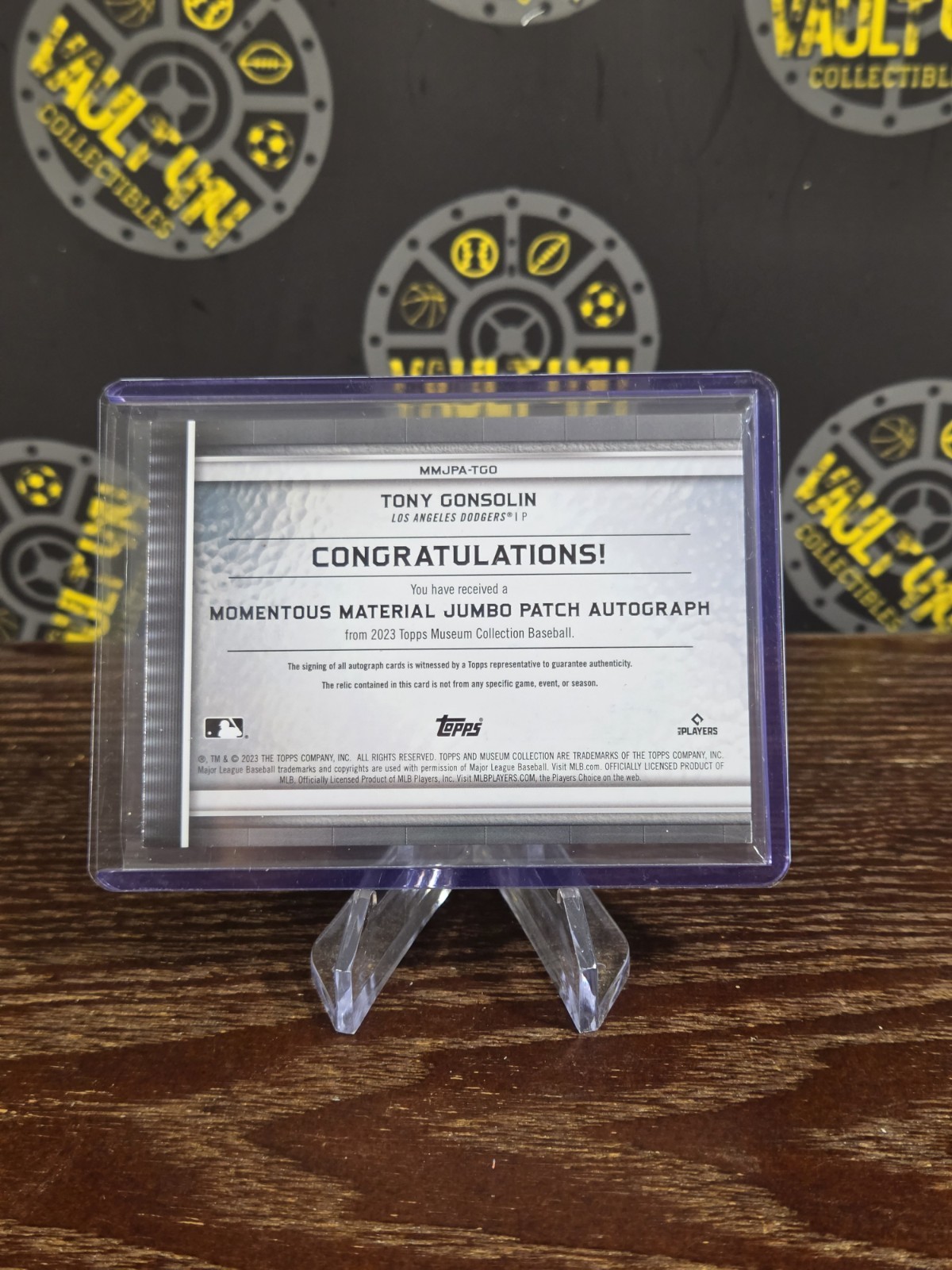 2023 Topps Museum Collection Momentous Material Auto Tony Gonsolin 1/1 Dodgers M view 2