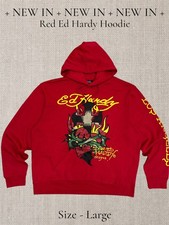 Red Ed Hardy Graphic Pullover Hoodie Large