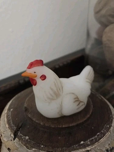 Vintage Fenton Glass 2.5” Miniature Hen Figurine Opal Satin Painted