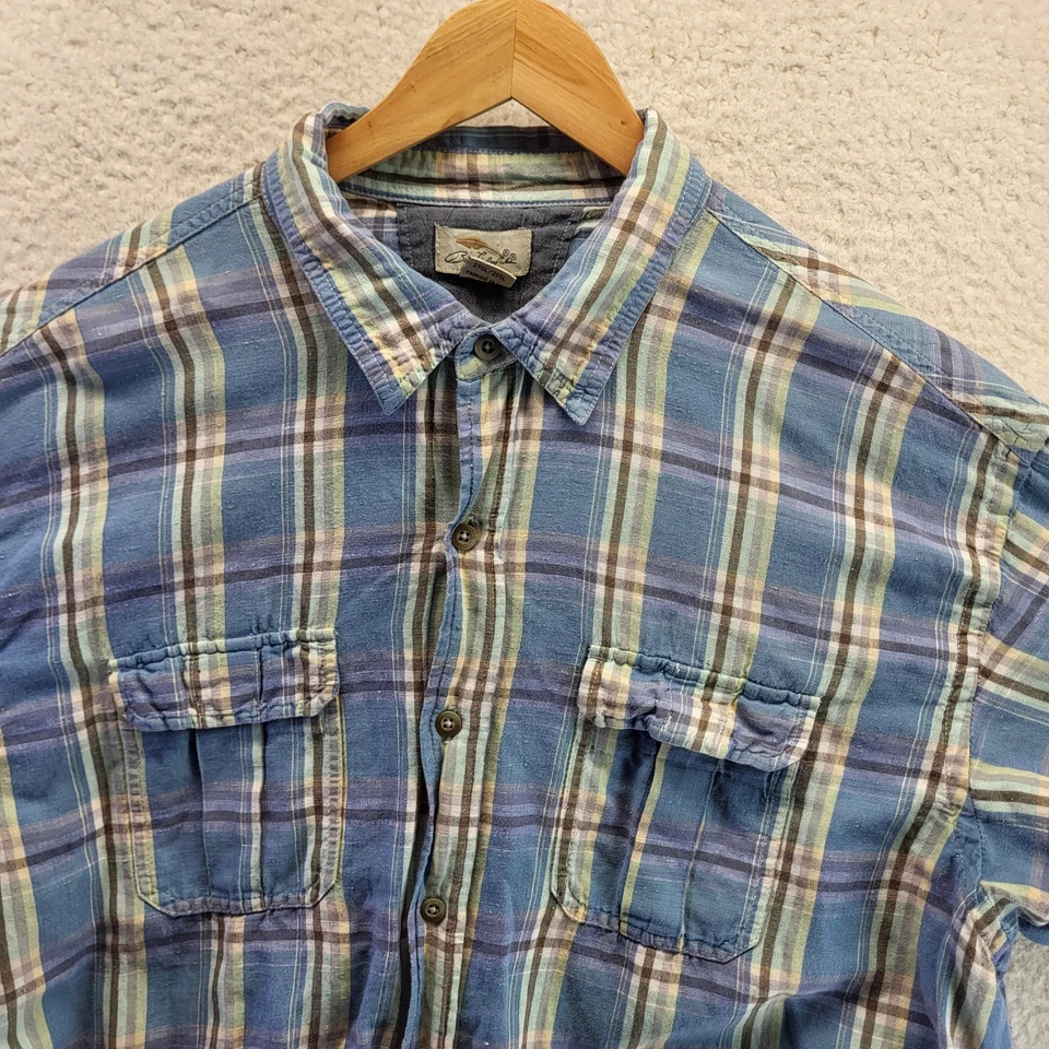Camisa Bob Timberlake de lino con botones para hombre 2XL alta 2XLT azul a cuadros manga con lengüeta enrollable Foto 2 de 4