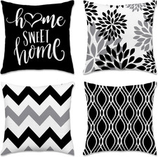 Geometric Black Pillow Covers 16X16 Set of 4, Decorative Outdoor Boho Modern Thr