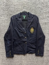 Lauren Jeans Co Ralph Lauren Crest Denim Blazer Jacket Navy Blue Womens Size L