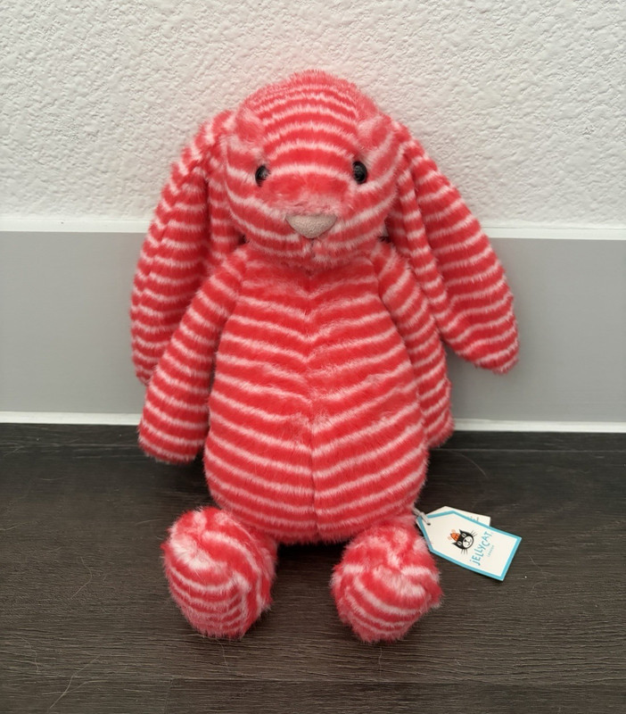 Retired Jellycat Bashful Evey Bunny Plush Red/white Striped Small 2021