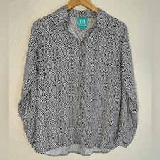 Escapada Blue Rayon Button Down Shirt Rayon Small Oversized Nautical Rope