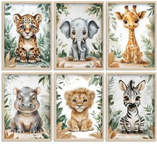 Baby Boy Safari Animal Wall Art Watercolor Theme Nursery Painting Picture Wal...