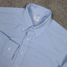 Brooks Brothers Shirt Mens L 16 33 Blue Striped Extra Slim Fit Dress Button Up