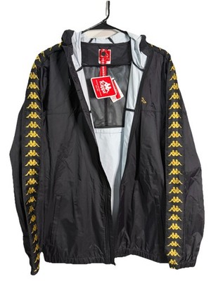 Kappa Slim Fit Black and Gold Banda Dawson Windbreaker Jacket W/Hood Size Large