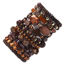 12Pcs Beaded Bracelets for Men Women Adjustable Punk Braided Wooden Bracelet Bul