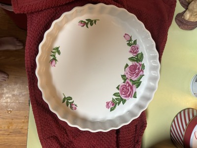 Christineholm Porcelain Rose Pattern Quiche Tart Pie Plate Baking Dish - 9.5''